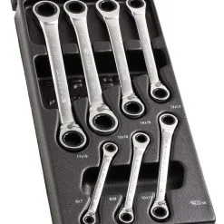 Facom MOD.65J7 7 Piece Metric Ratcheting Ring Spanner Wrench Set Supplied In Plastic Module Tray 6-19mm