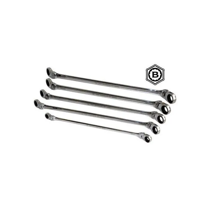 Britool Hallmark RRFXLSET5 5 Piece Extra Long Flexible Ratcheting Ring Spanner Set 8-19mm - Image 2